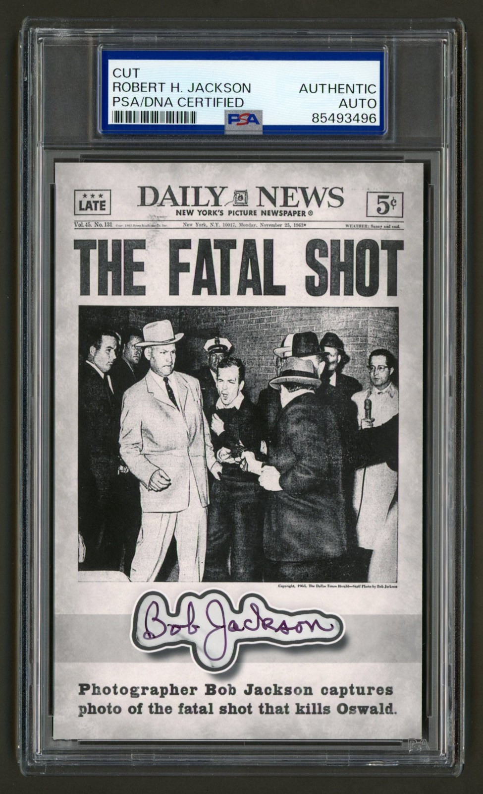 Robert Bob Jackson Signed Cut (PSA) Lee Harvey Oswald Murder Photo Card Auto JFK