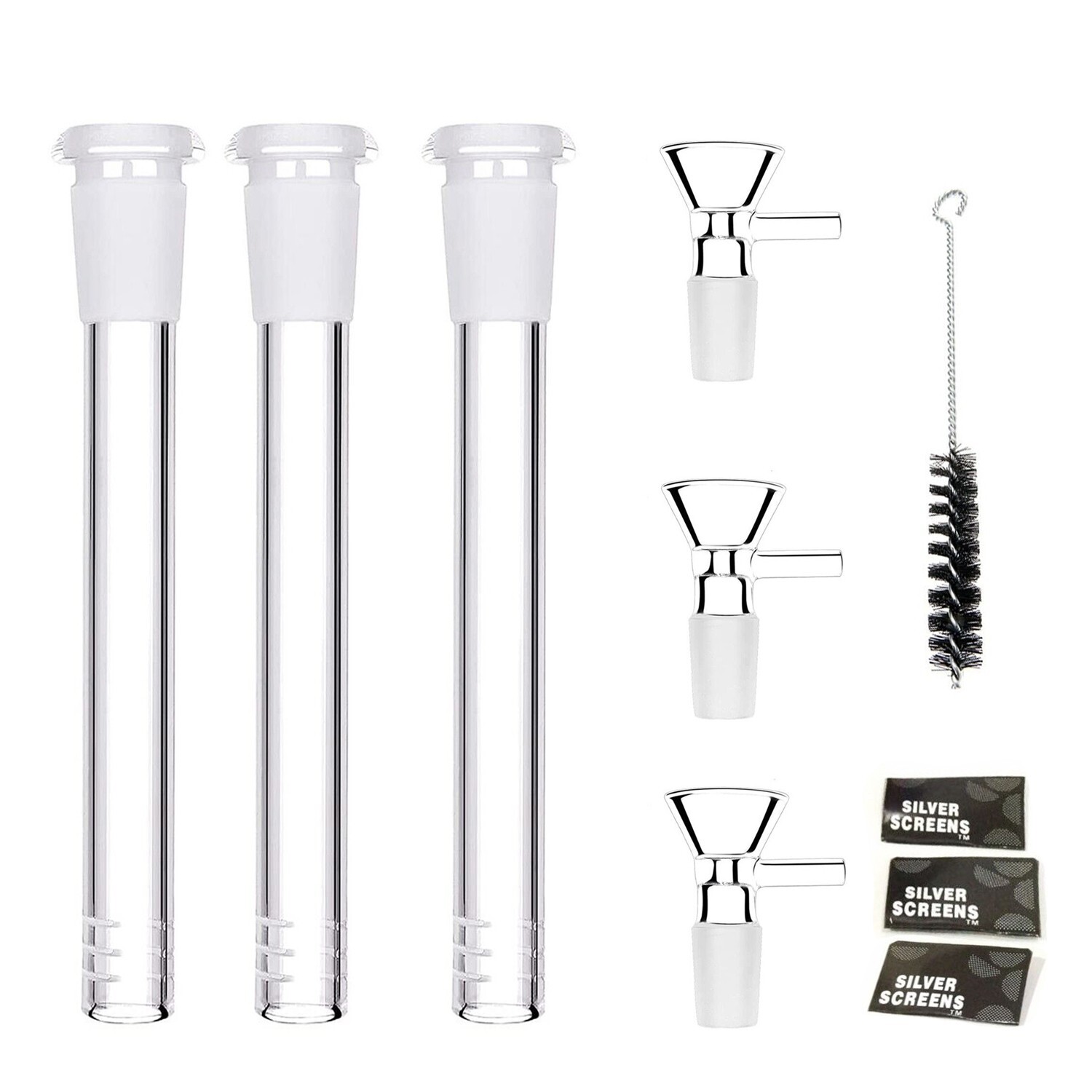 3PC 4.7 ''Glass Hookah Adapters Down Stem + 3PC 14mm Hookah Bowl Brushes Set