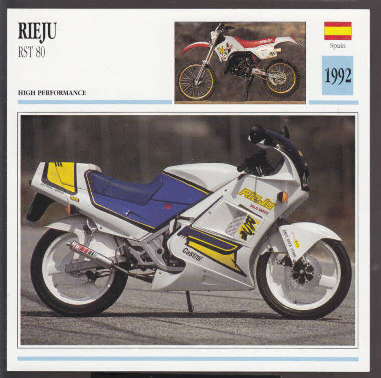 1992 Rieju RST 80cc (75cc) (& MR 80 Pro) Spain Bike Motorcycle Photo Spec Card