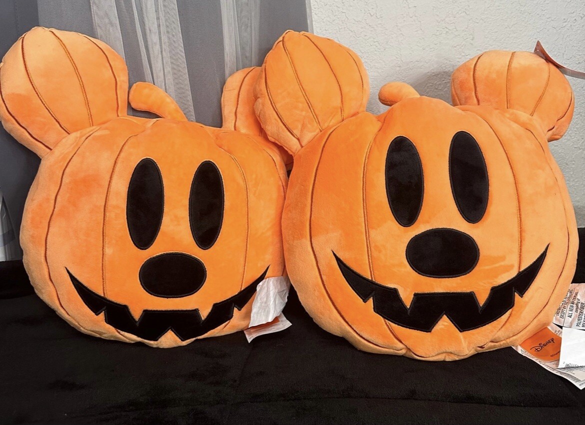 NEW 2x Disney Mickey Mouse Halloween Jack O Lantern Pillow Plush TikTok 🎃