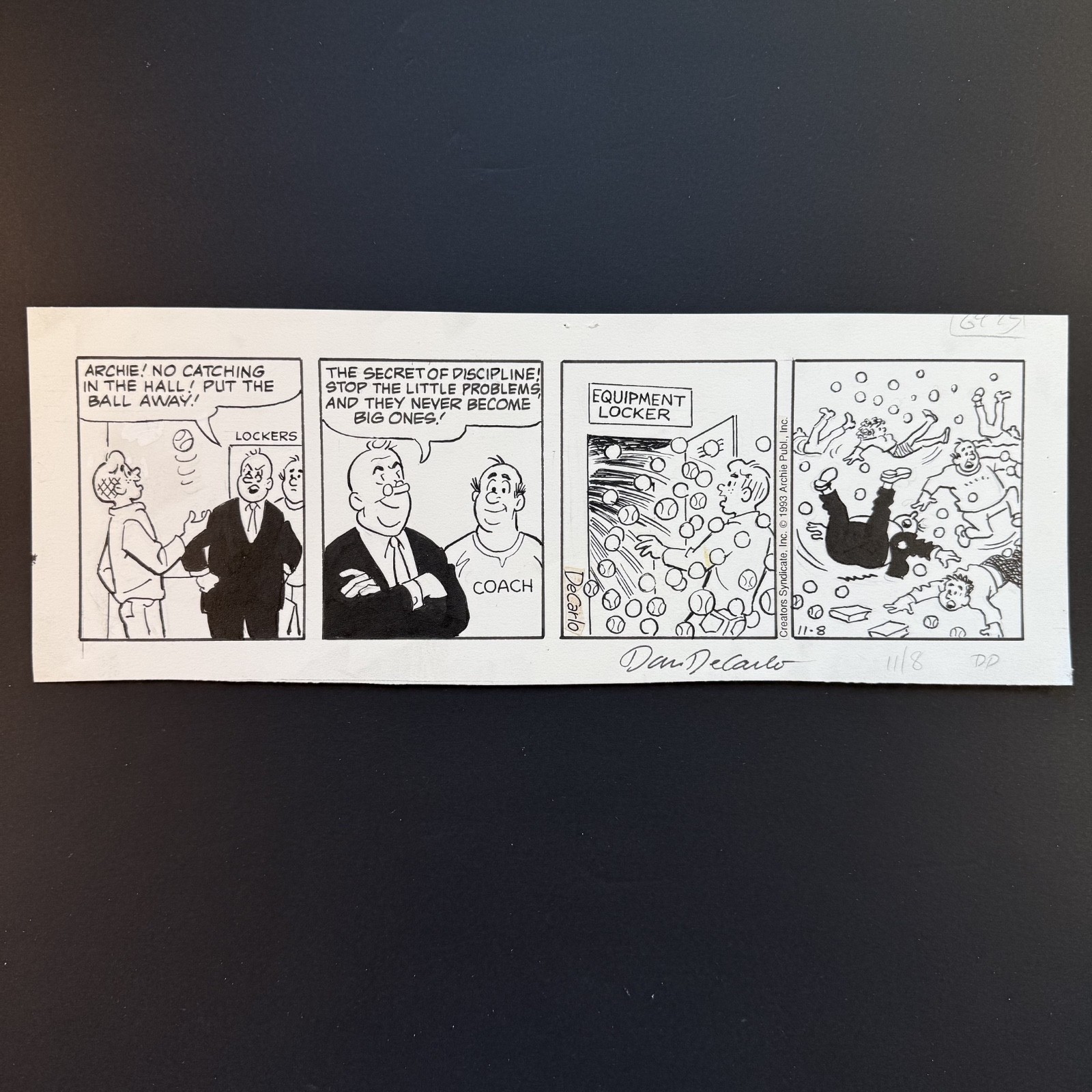Archie Original Comic Art BASEBALL Signed Dan DeCarlo Riverdale Daily Strip 1993