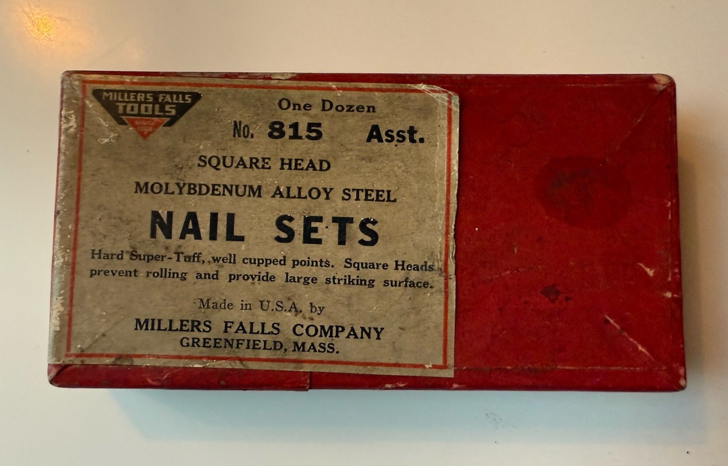 Antique Millers Falls Company Nail Sets Empty Pasteboard Box For Tools