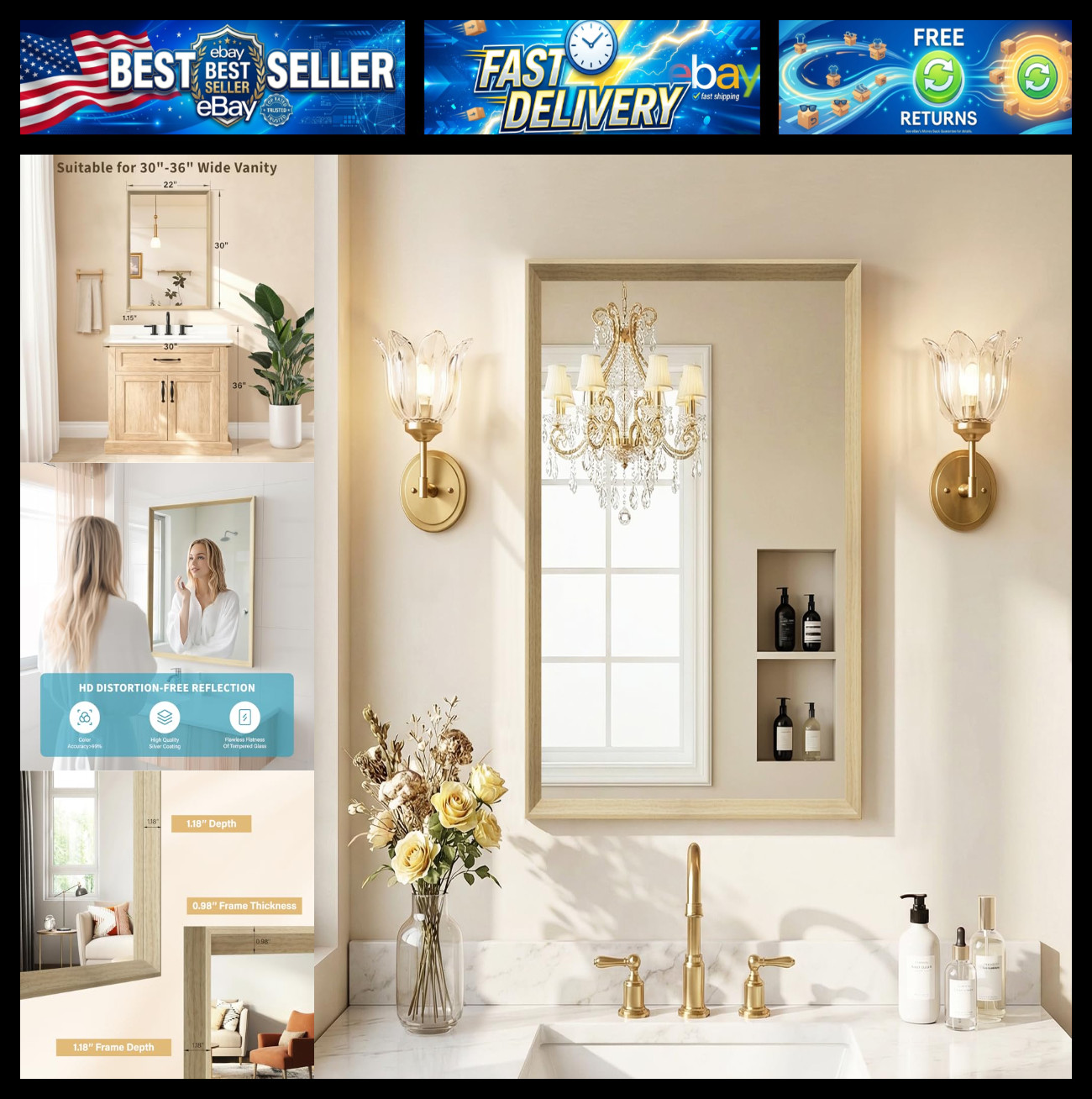 Oak Wood Effect Framed Wall Mirror, 22x30 Rectangle Mirror