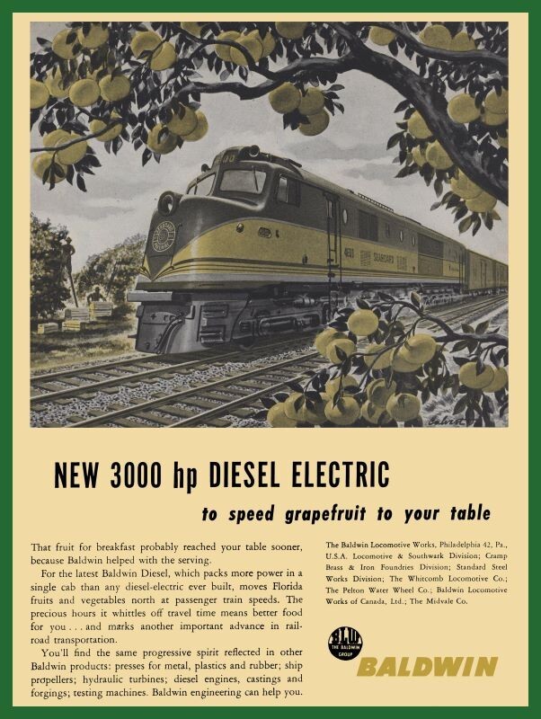 1942 Baldwin Locomotive, Seaboard RY NEW Sign 24\