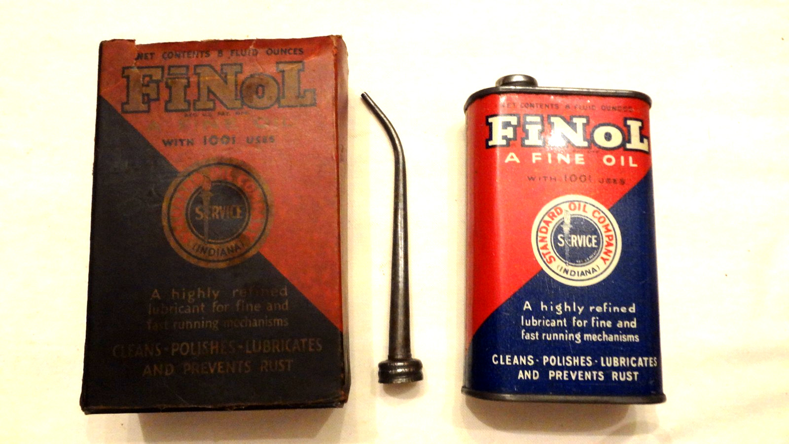 VINTAGE Rare FINOL 8oz STANDARD OIL CO HANDY OILER CAN - LEAD TOP-1930-40'S