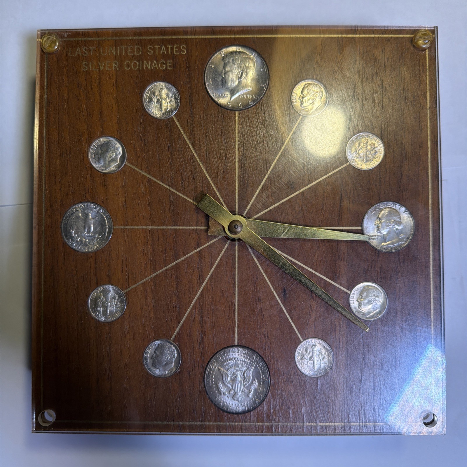 Vintage Marion Kay 1964 Silver Coin Clock Model 72 MCM Walnut 90% US Silver Coin