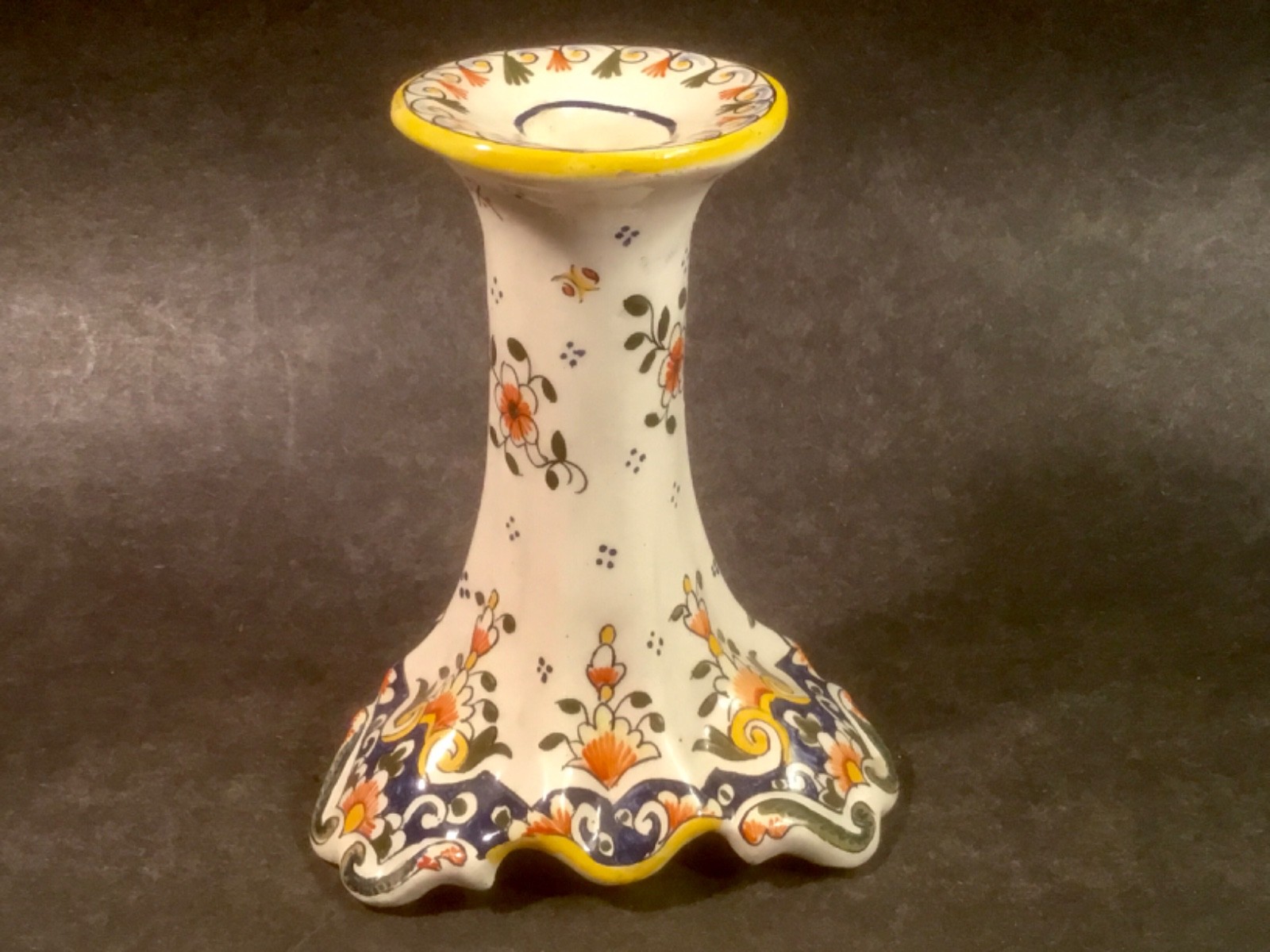 Vintage French Faience Floral Candle Holder Mount Saint Michel
