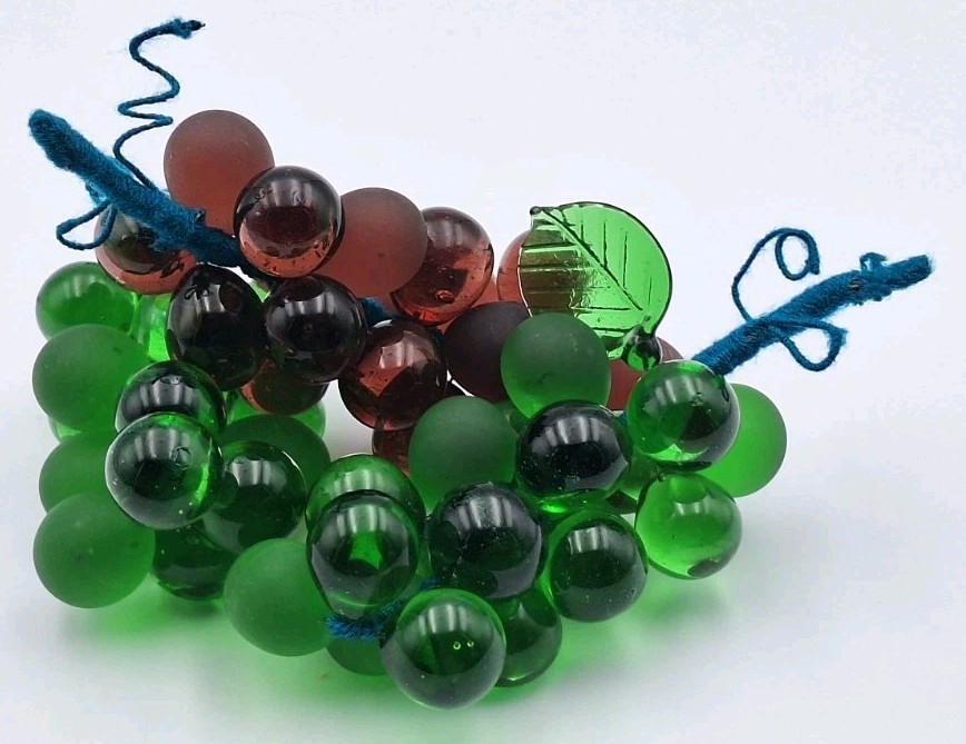 VTG MCM Handmade Wired Heavy Solid Glass Grape Clusters Purple & Green 5\