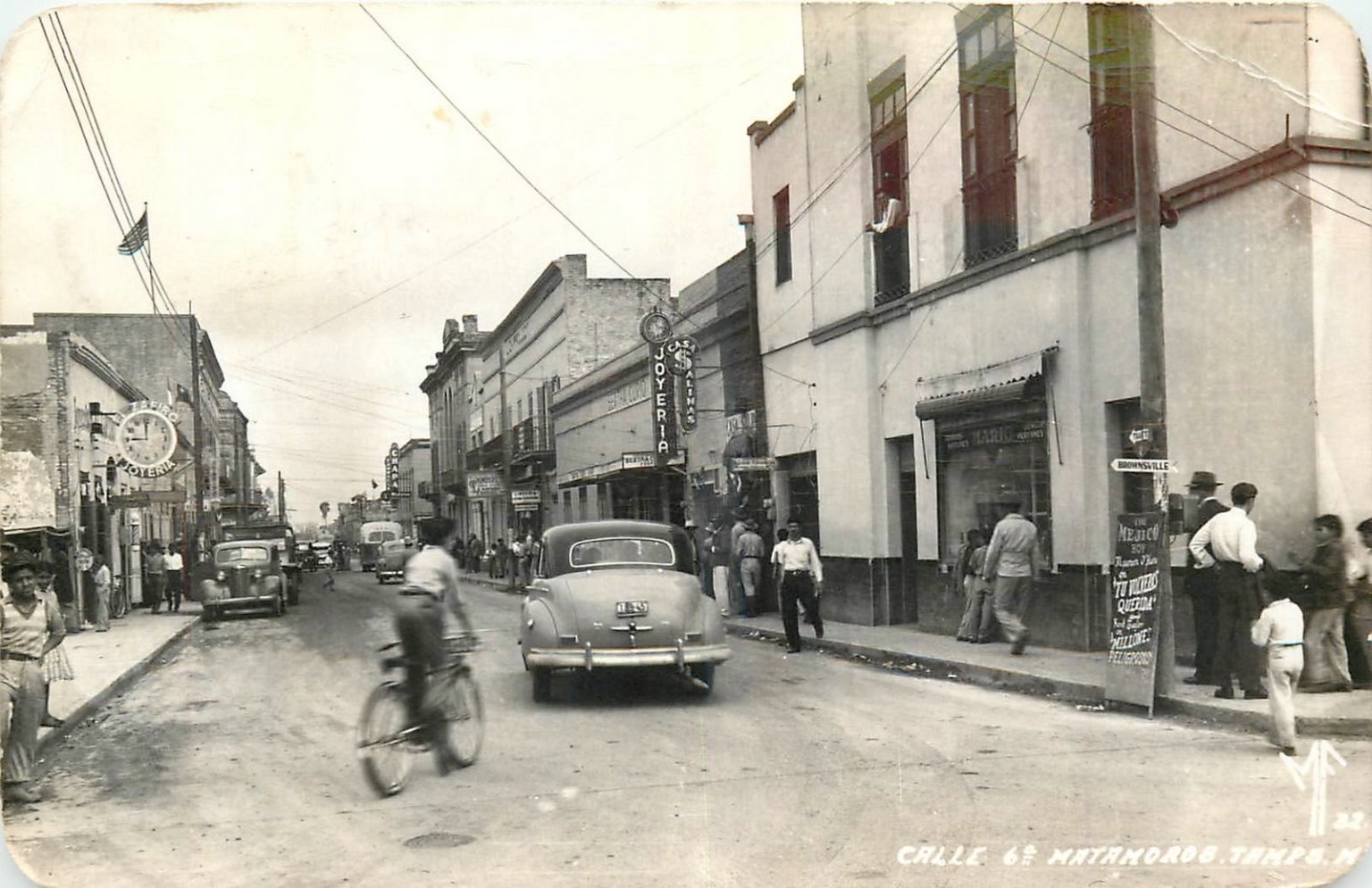 Vintage RPPC Calle 6 Matamoros, Mexico Street Scene 1955 Postcard