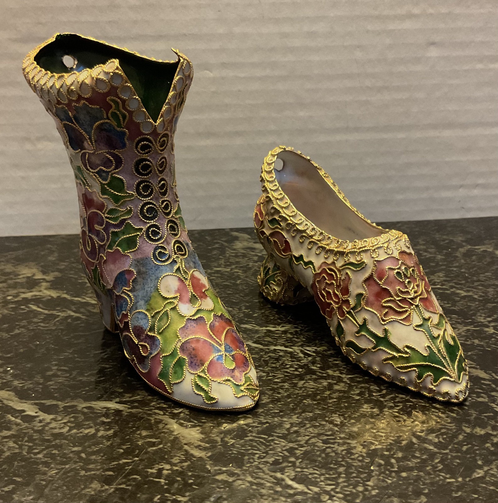 NYCO Cloisonne Shoe Ornaments Boot Heel Gold Filigree