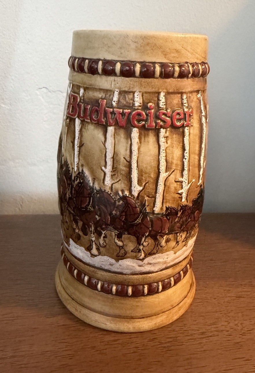 Vintage Budweiser Mug Ceramarte 1981 Holiday Stein CS50 Snowy Woodlands Horses