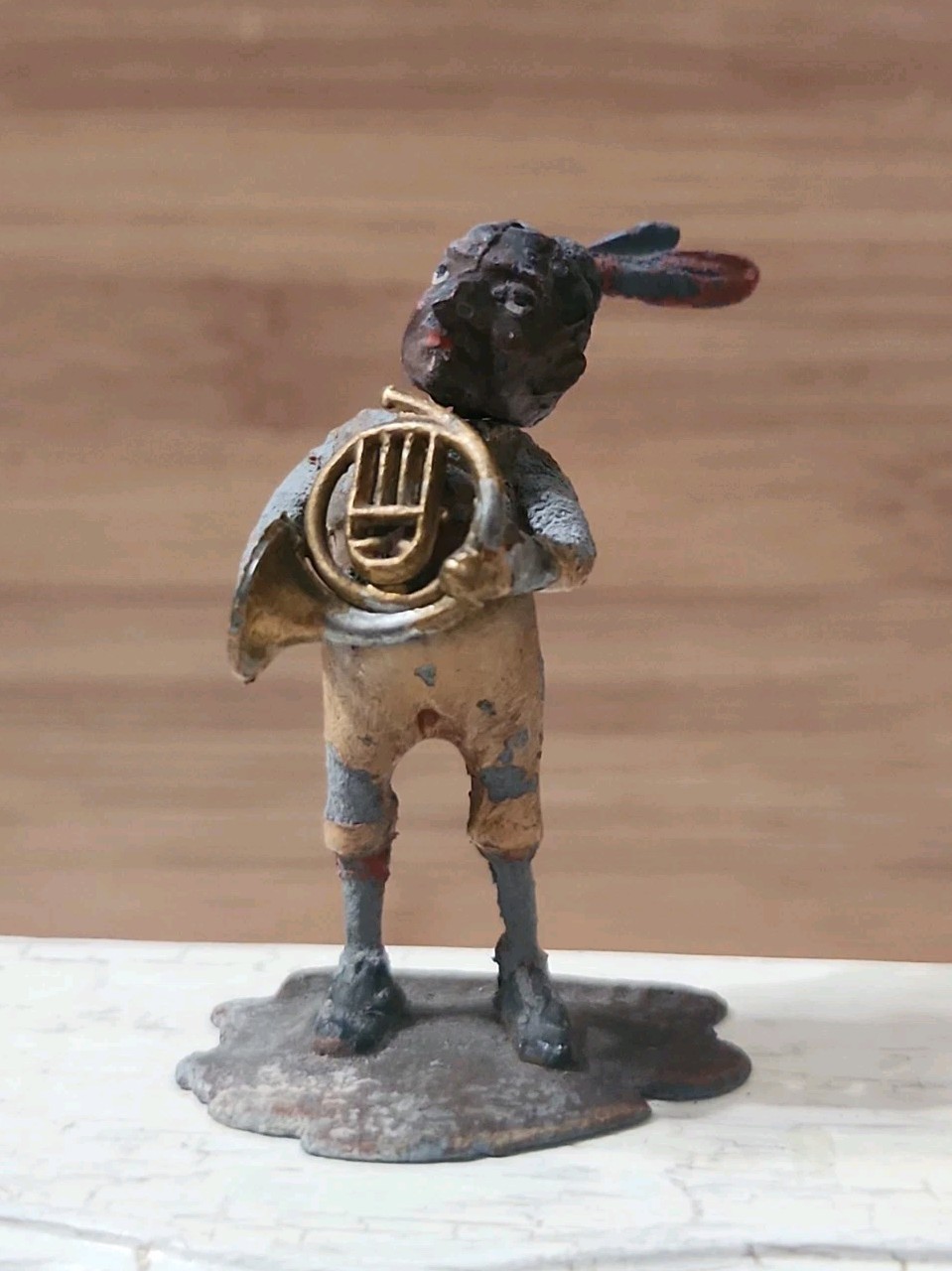 Rare VINTAGE 1900s HEYDE Bronze Indian Nodder Musician Bobblehead French Horn