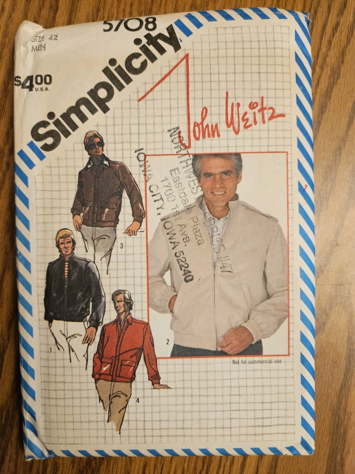 Vintage 1982 Simplicity 5708 John Weitz Men's Jacket Pattern Sz 42 Unused