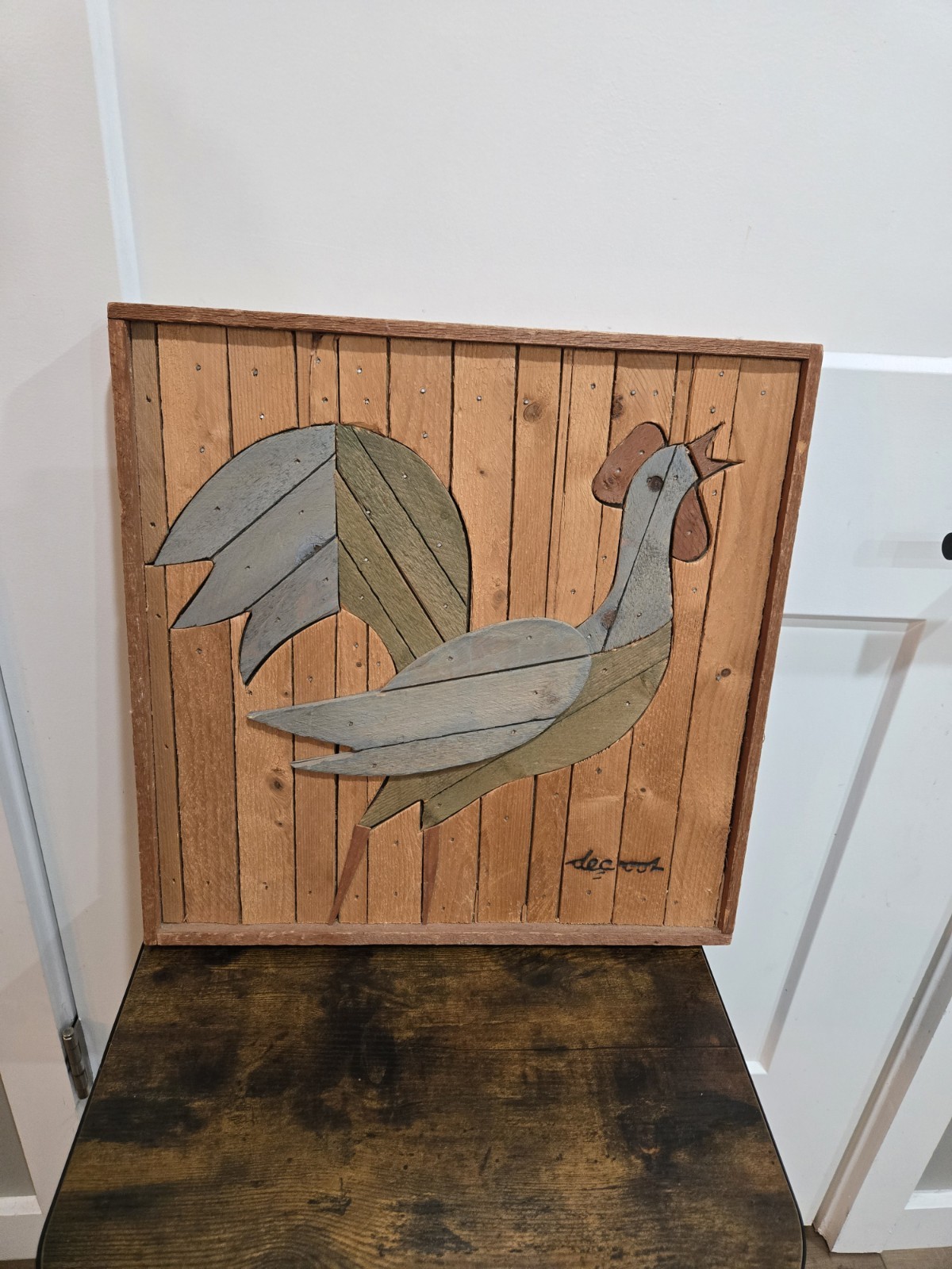Vintage 70s Theodore DeGroot Lath Art Austin Productions Wooden Rooster 17x17