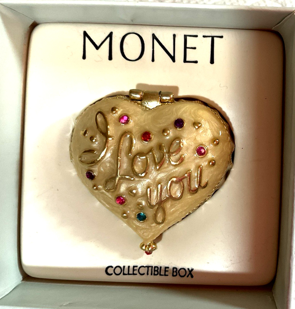 Monet  Cream Color I Love You Yellow Heart Trinket Box NIB