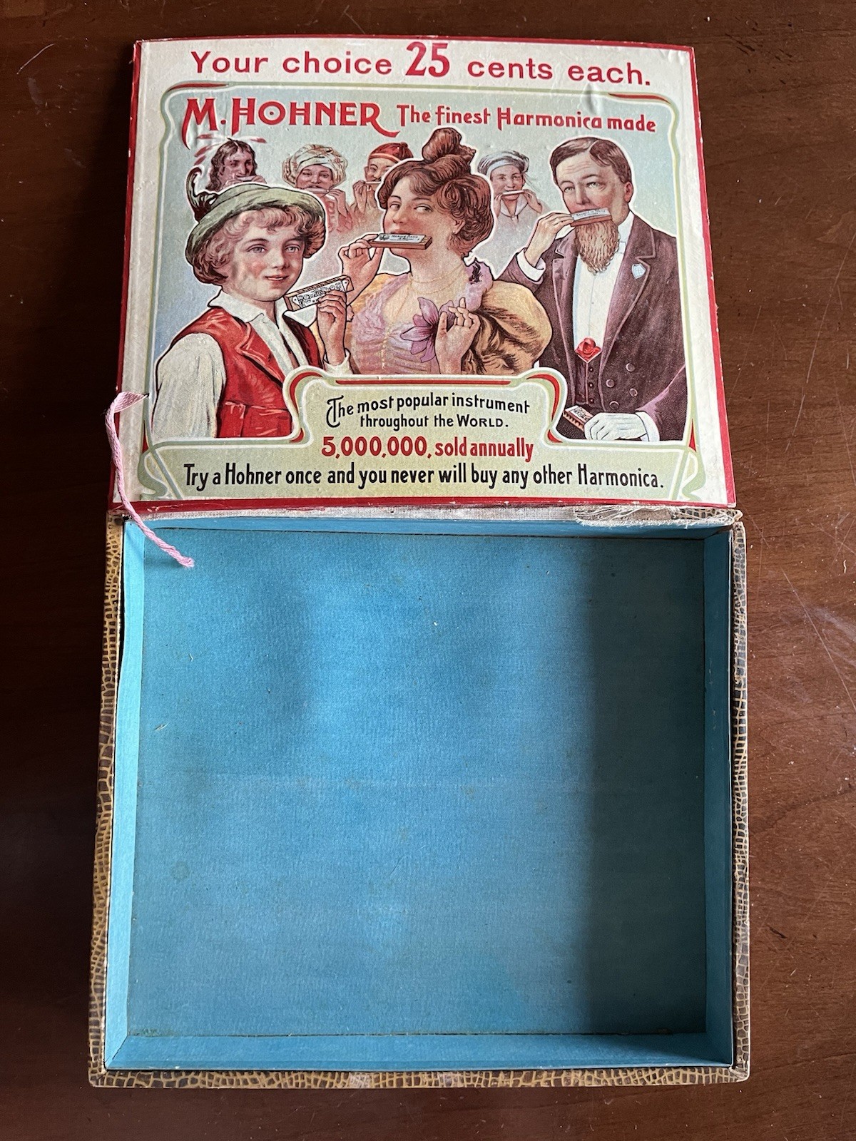 Antique M Hohner Harmonica Store Display Advertising Box 25 Cents Litho AS IS