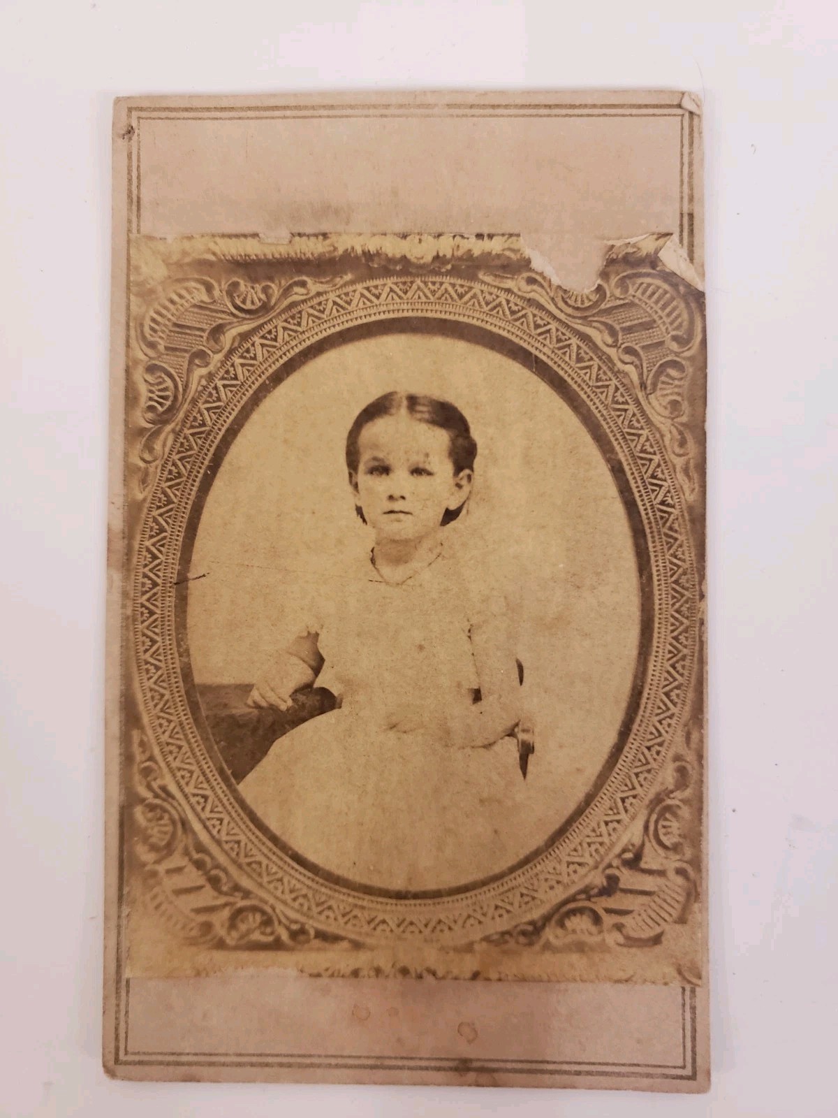 Antique 1860s Carte de Visite CDV Photograph of Girl Seated with 3 Cent Stamp