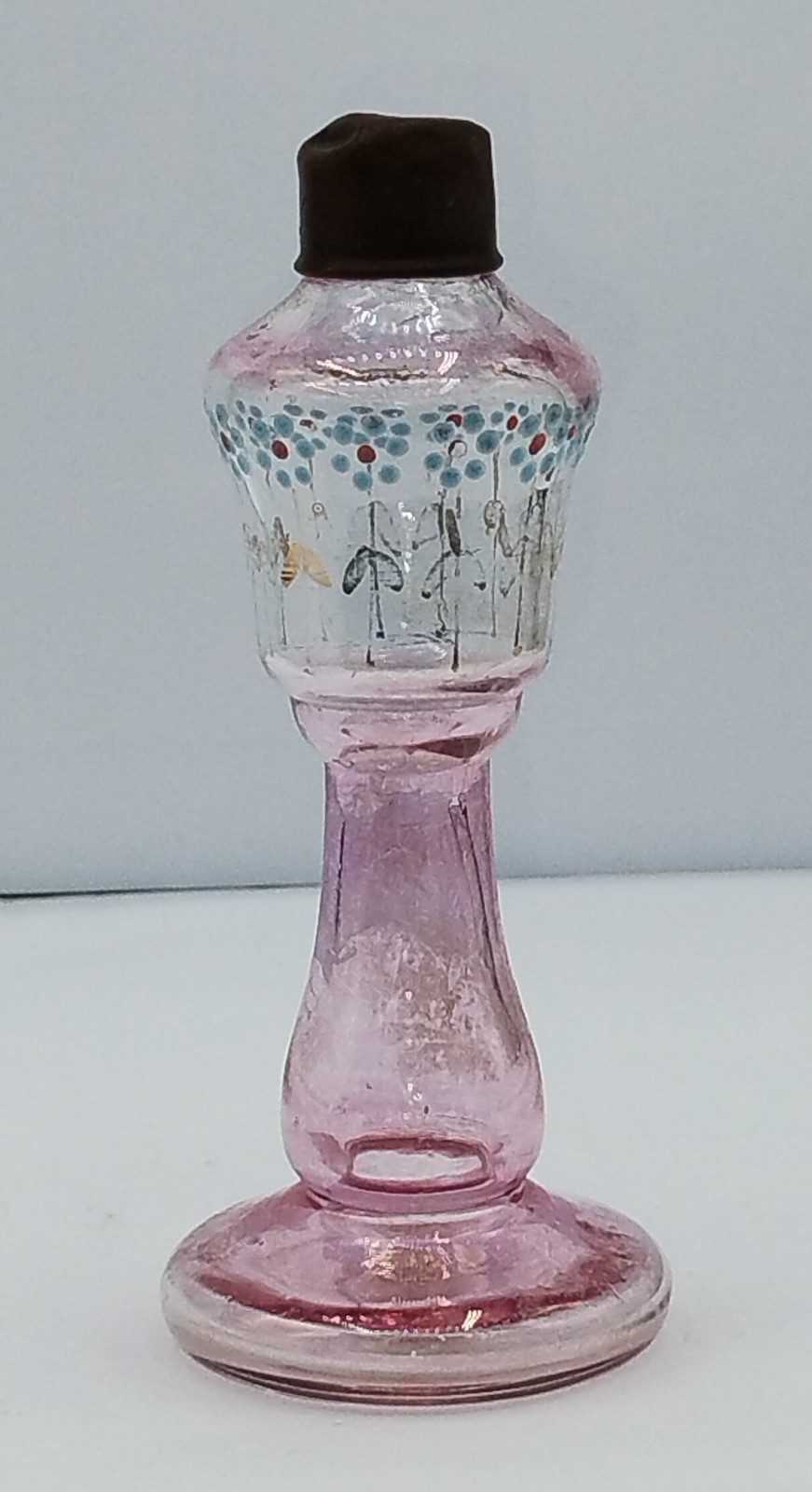Antique Victorian Glass Miniature Bottle / Vase, Hand-Painted Boho Style, As-Is