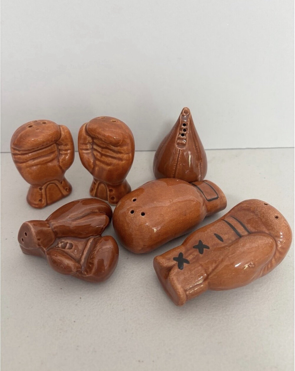 Vintage boxing gloves salt and pepper shakers
