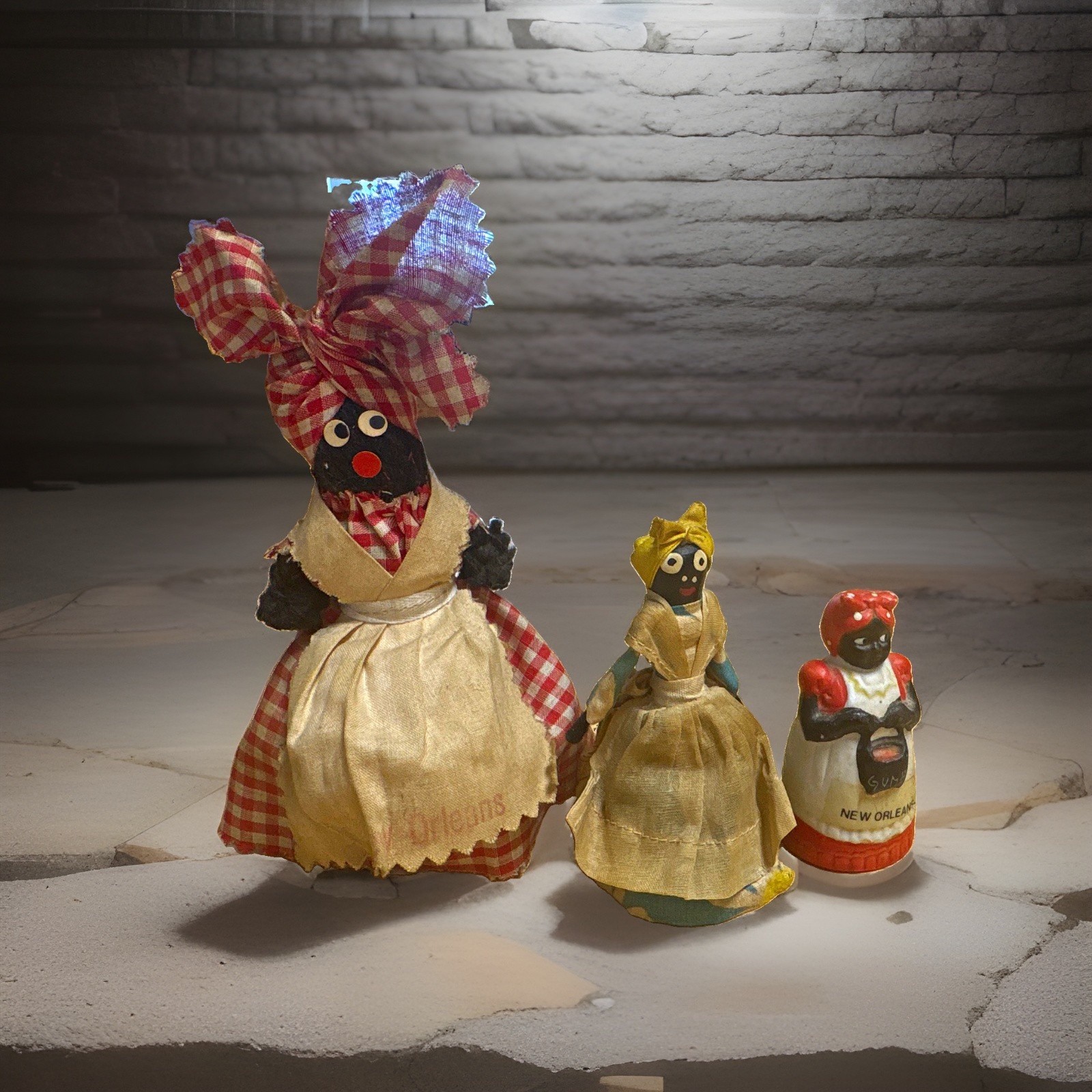 Vintage New Orleans LA Souvenir Dolls Figures Lot of 3 Cloth Gumbo Figurine