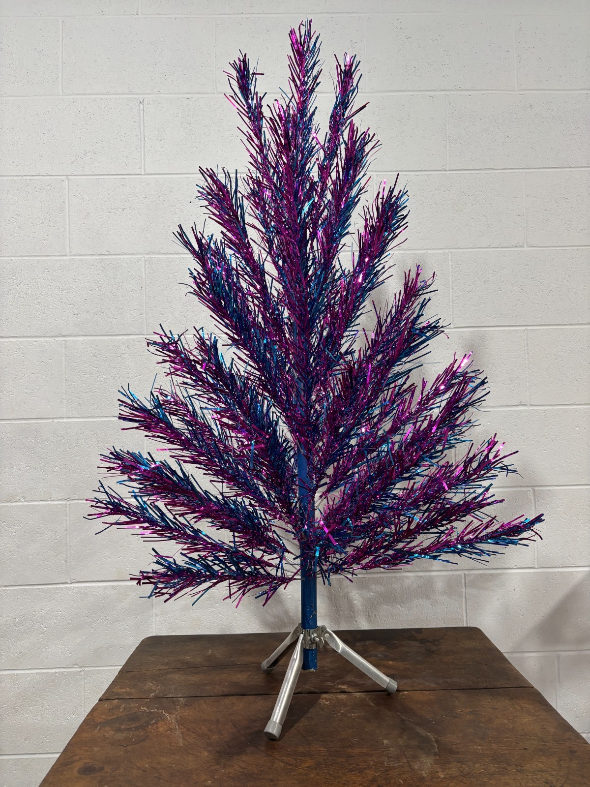 Rare Burgundy Blue Evergleam Tree 55 Branch With Original Box and Stand