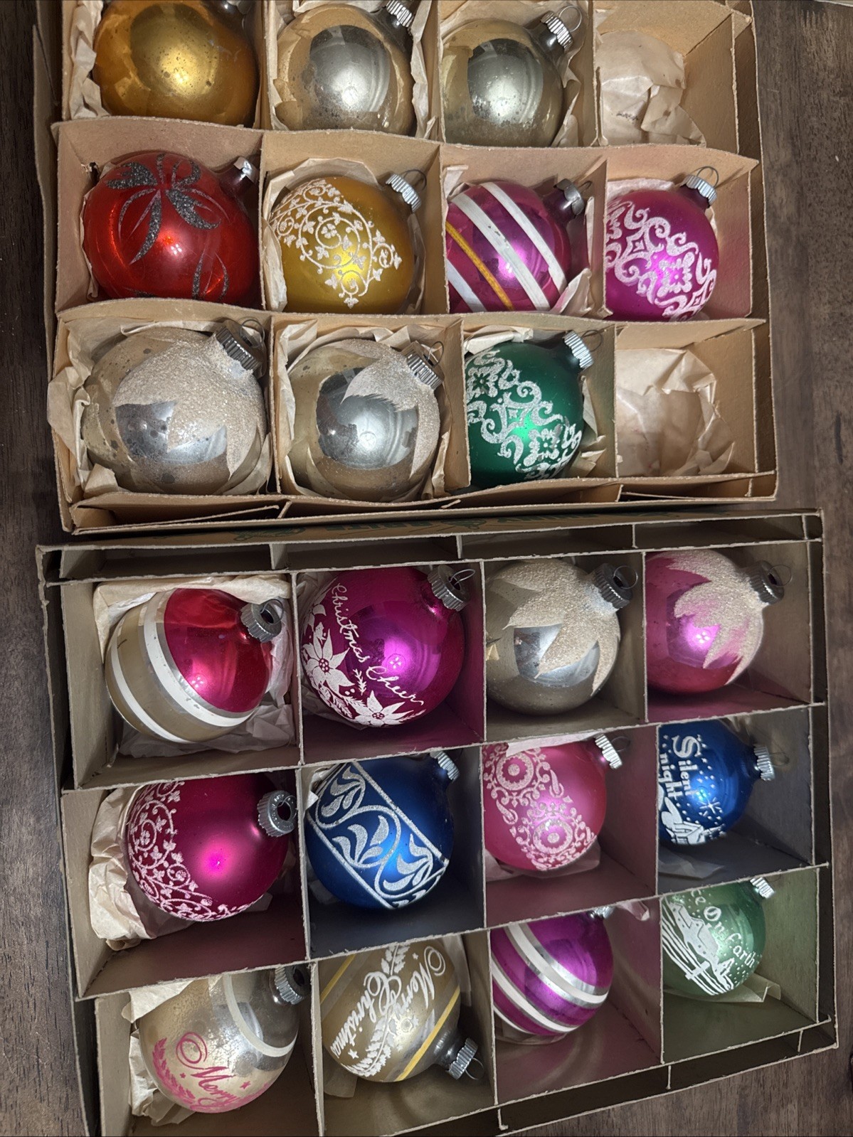 Vintage Large Shiny Brite Mercury Glass Stenciled Ornament Lot 22 Made In USA