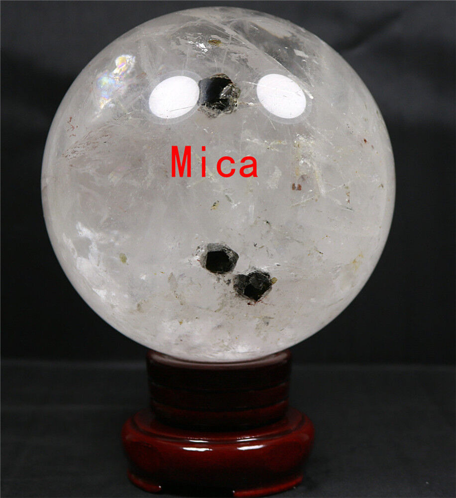 102mm 3.4lb  NATURAL WHITE CLEAR QUARTZ CRYSTAL WITH TOURMALINE SPHERE BALL