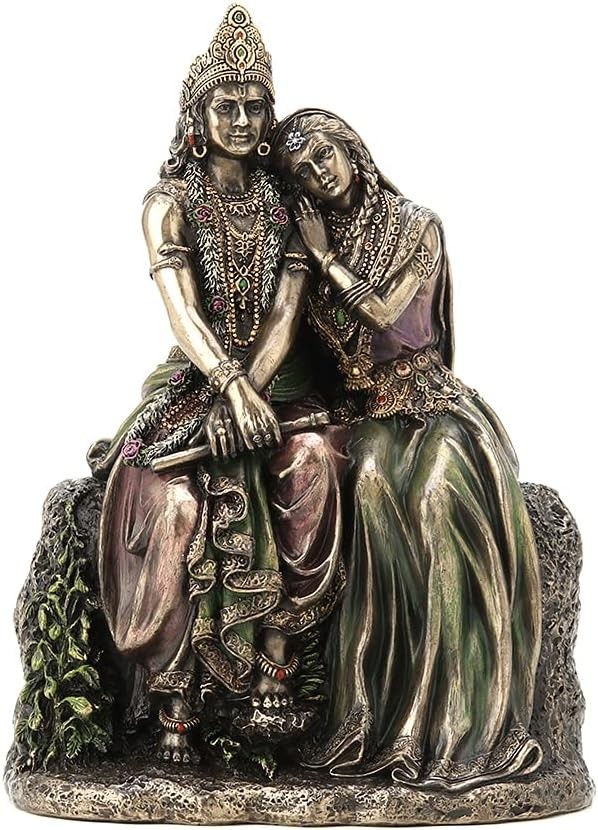 Cold Cast Bronze Radha Leaning on Krishna Divine spiritual Statue Hindu God Idol