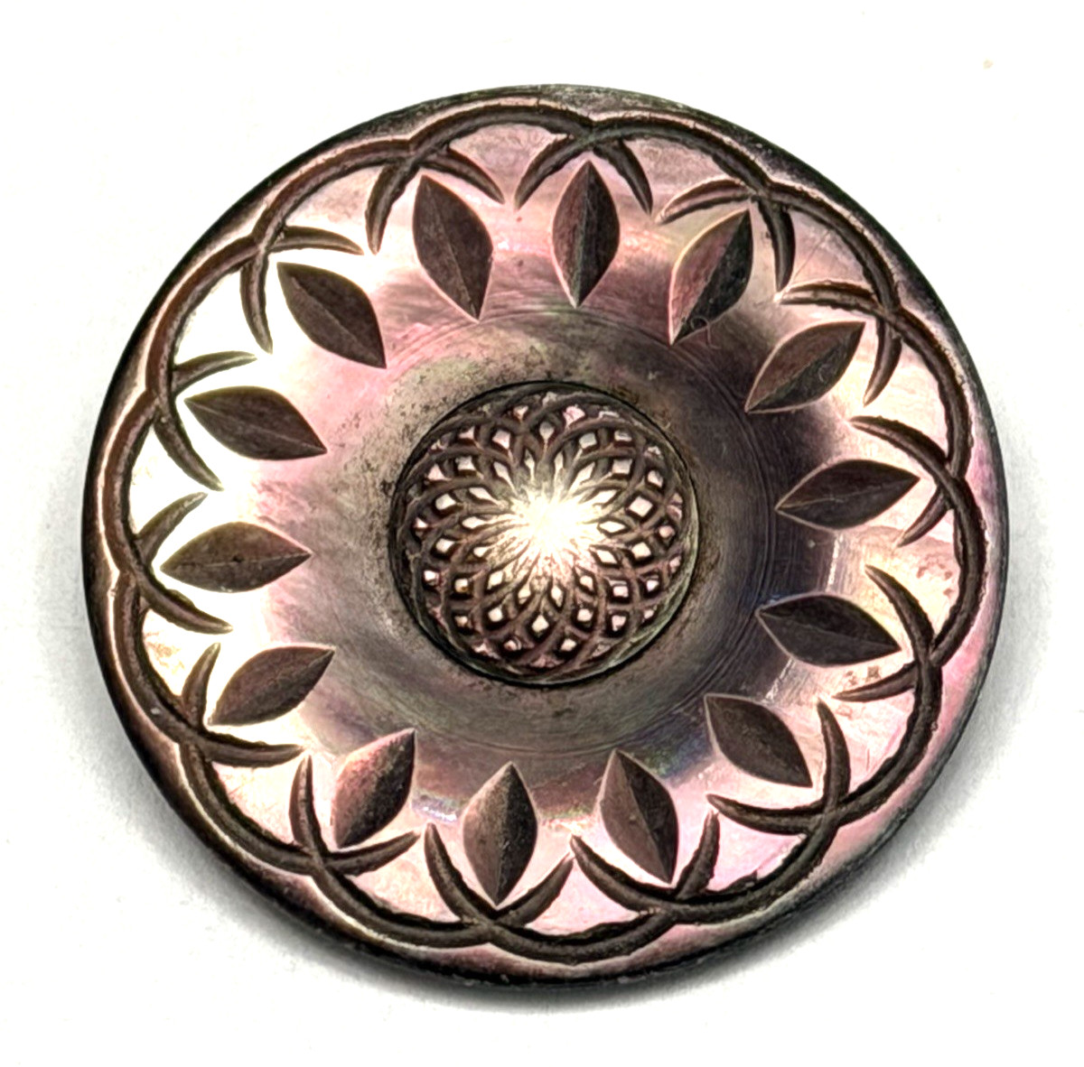 GORGEOUS Large Vintage Carved FLOWER/FLORAL Smokey MOP Button - 1-3/8