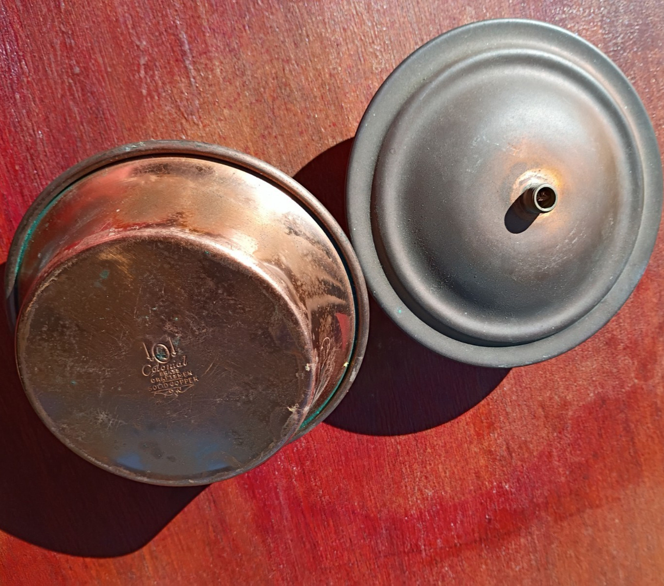 2 Vtg Copper Oil Lamp Base Colonial Brass Craftsman -Set Up For Electric Service