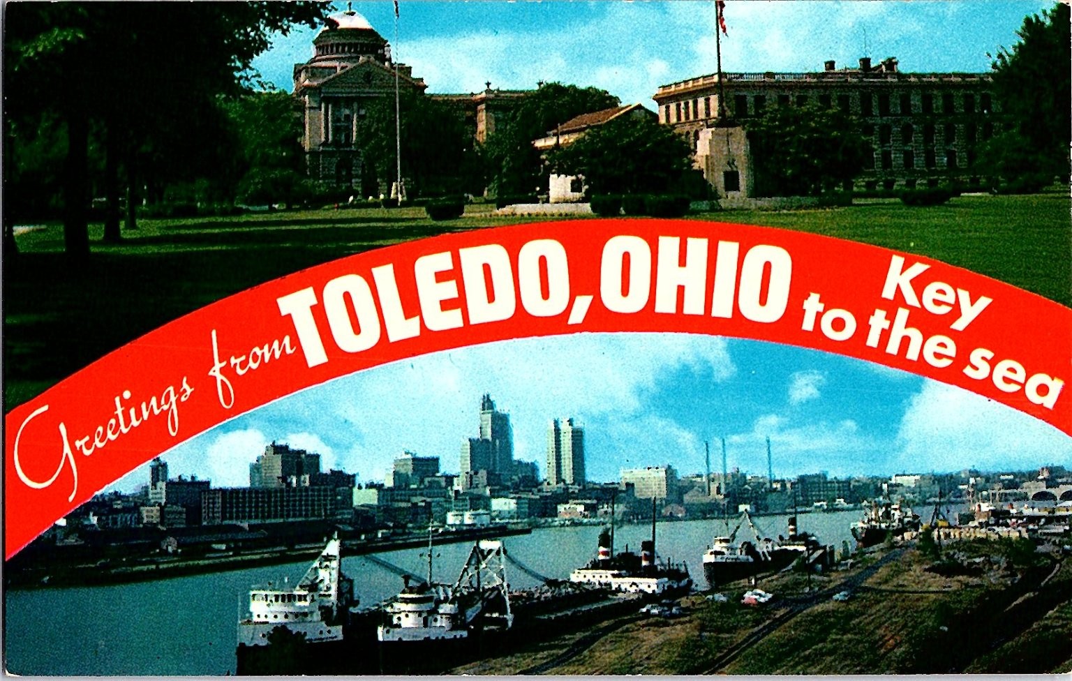Vintage Toledo Ohio Postcard Civic Center & Skyline Key to the Sea