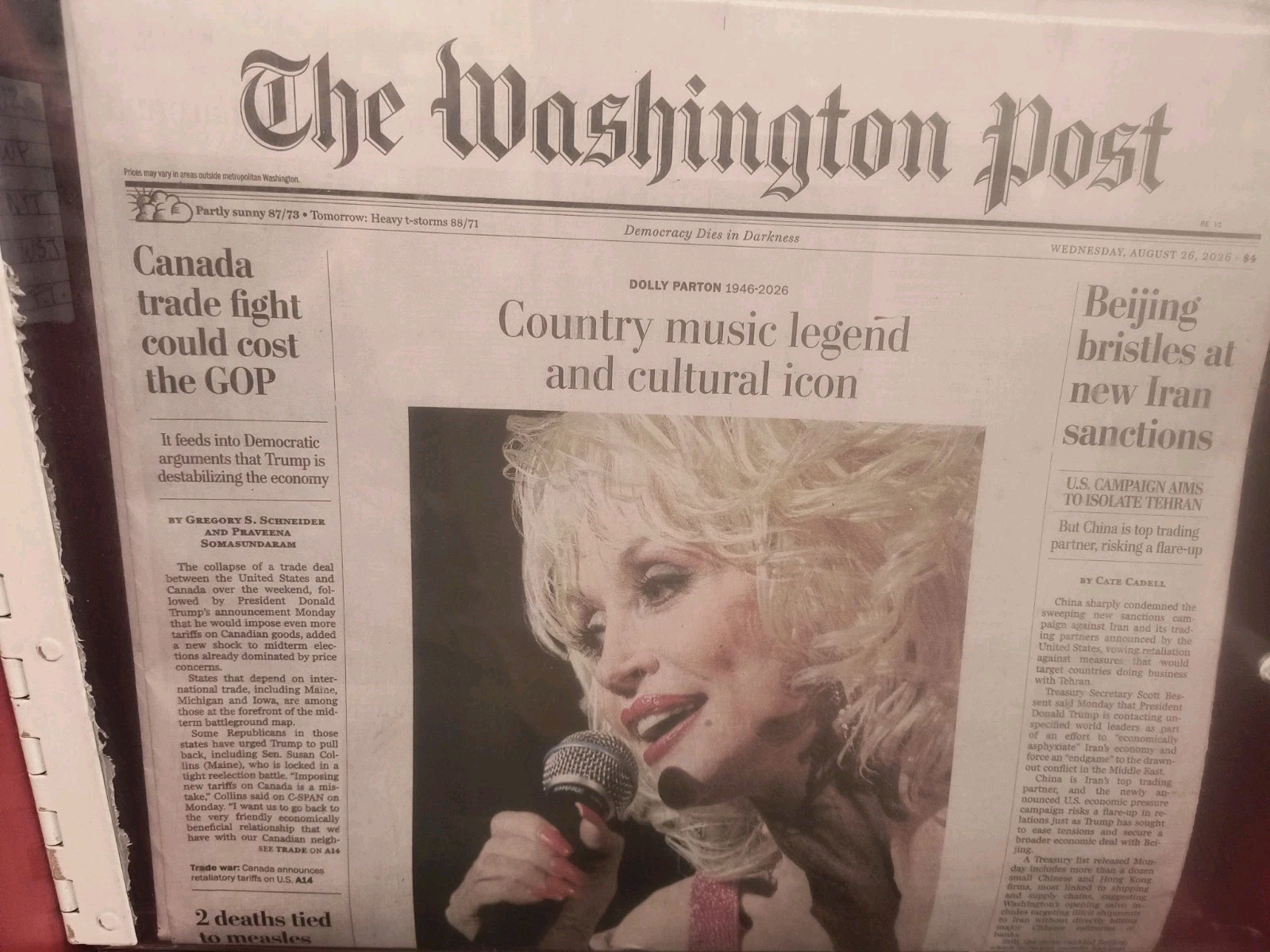 The Washington Post Wednesday August 26 2026 Country Music Legend And...