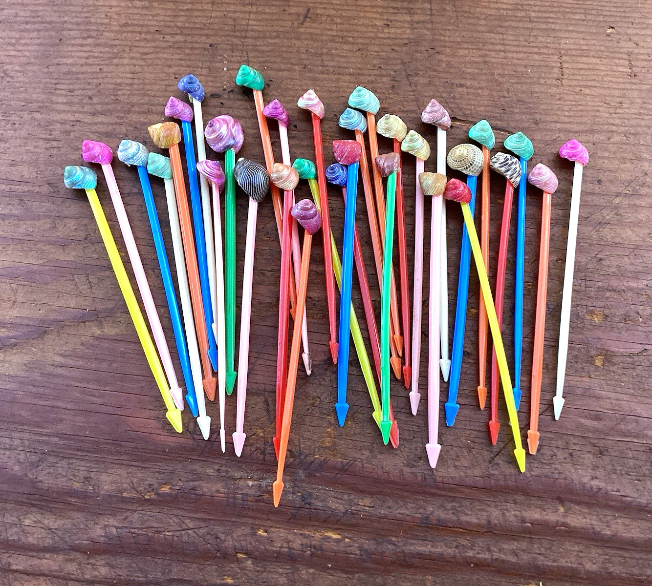 Vintage 1960s Shell Party Picks, Multicolor Beach Theme, Set of 32, MCM