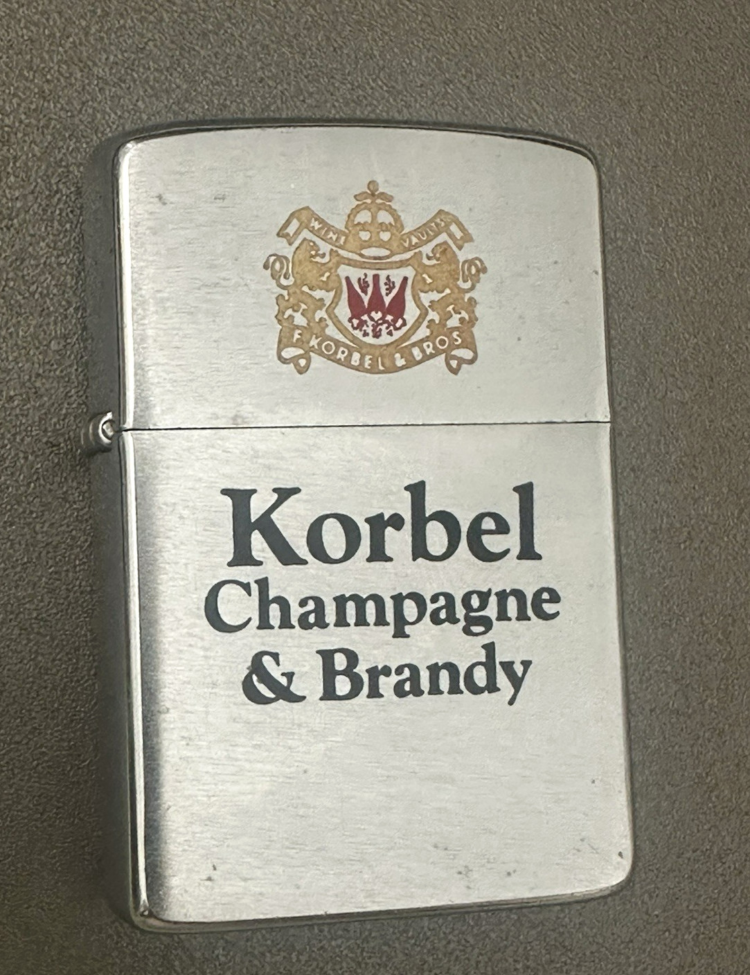 VINTAGE Zippo Lighter KORBEL BROS. CHAMPAGNE & BRANDY Sonoma County Ca.  winery