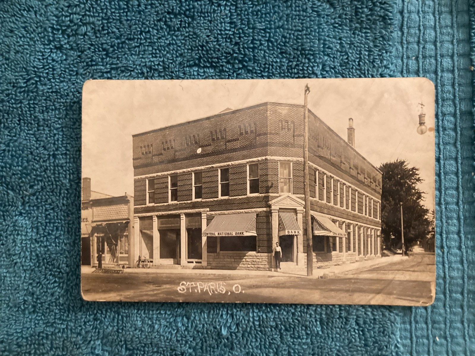 RPPC Central National Bank, St. Paris Ohio Photo Posted 1908 to Unknown Location