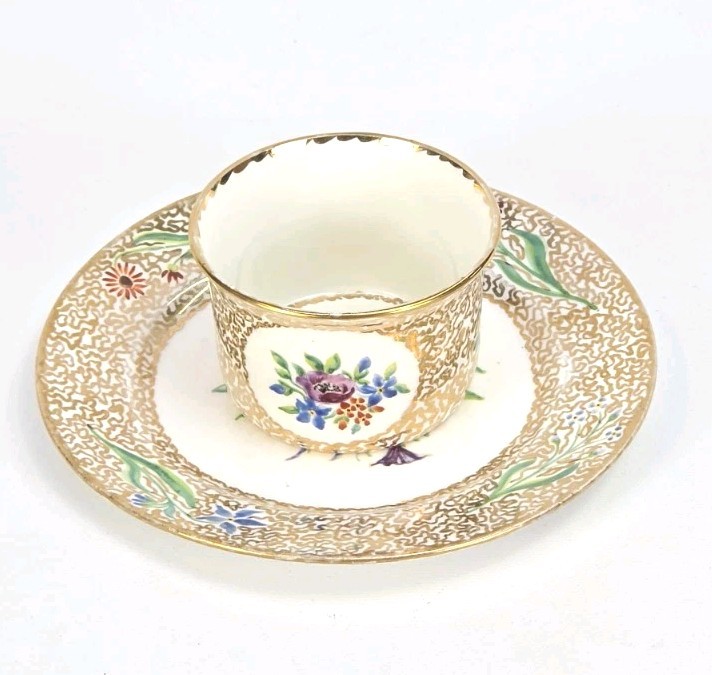 Antique Signed Cecilia Webb Hand Painted Porcelain Teacup & Saucer Gold...