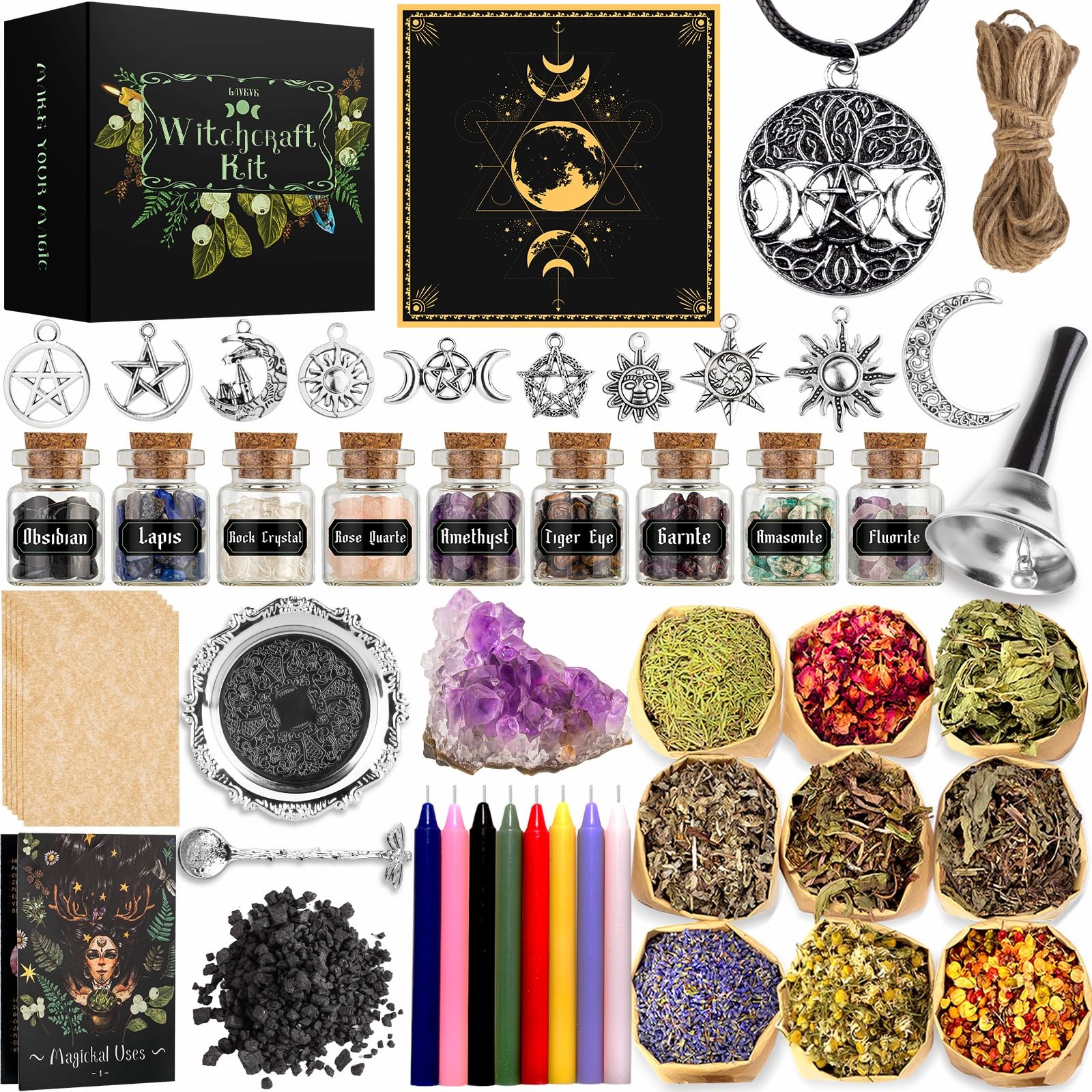 Witchcraft Supplies Kit for Spells, 56 PCS Beginner Witch Box