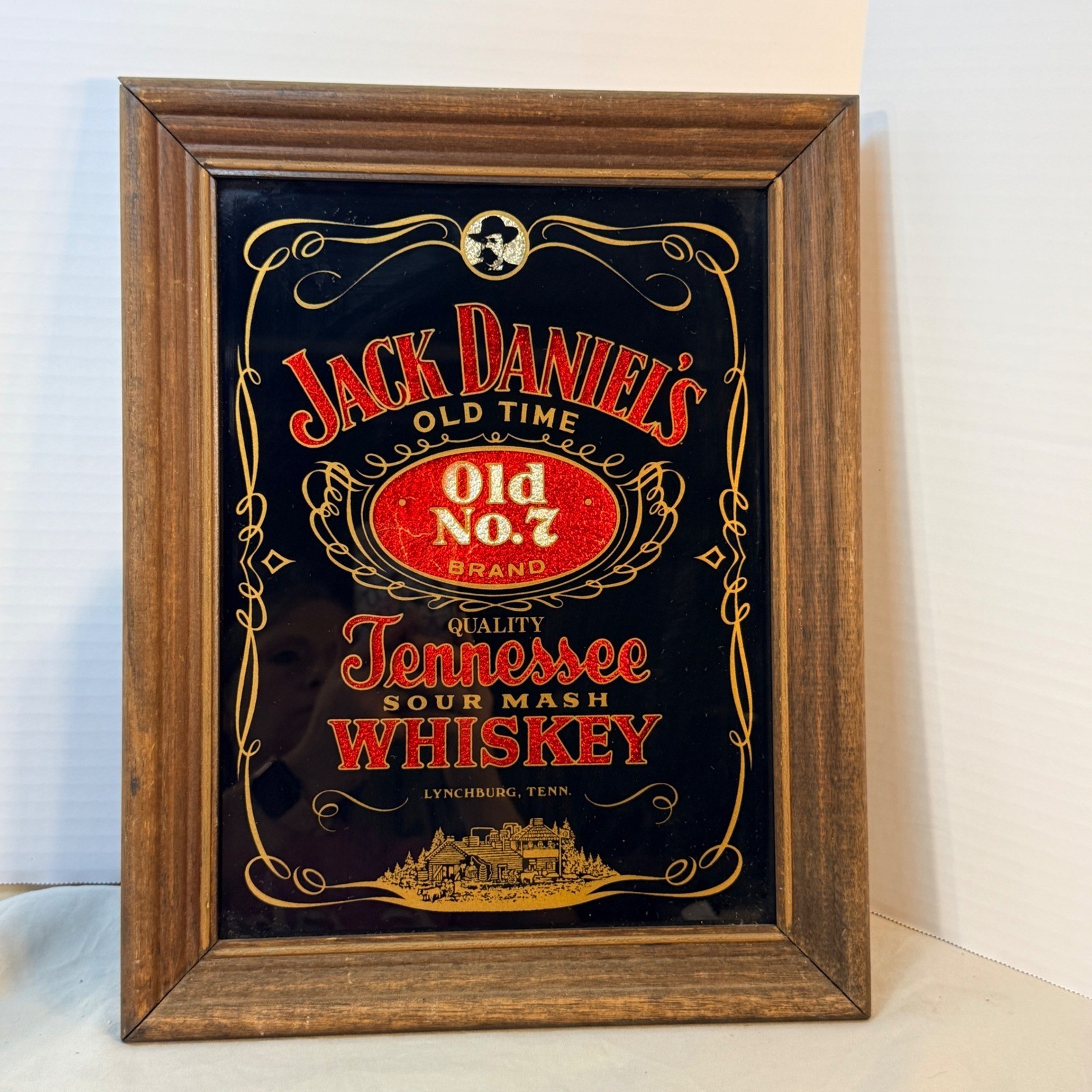 Vintage Jack Daniels Old No 7 Tennessee Whiskey Framed Bar Mirror 14.5x11.5