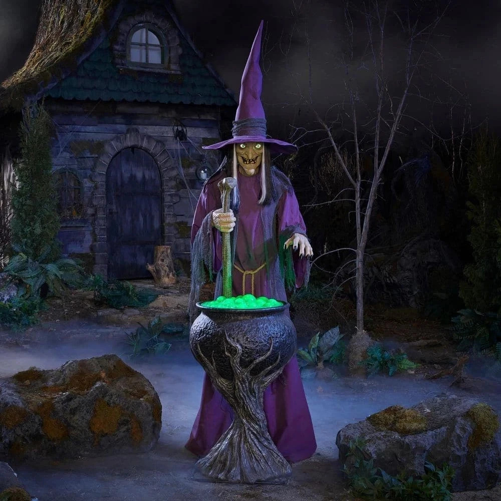 Brewing Witch 8 FT Wicked Woods Animated LED Halloween Decoration Outdoor Yard