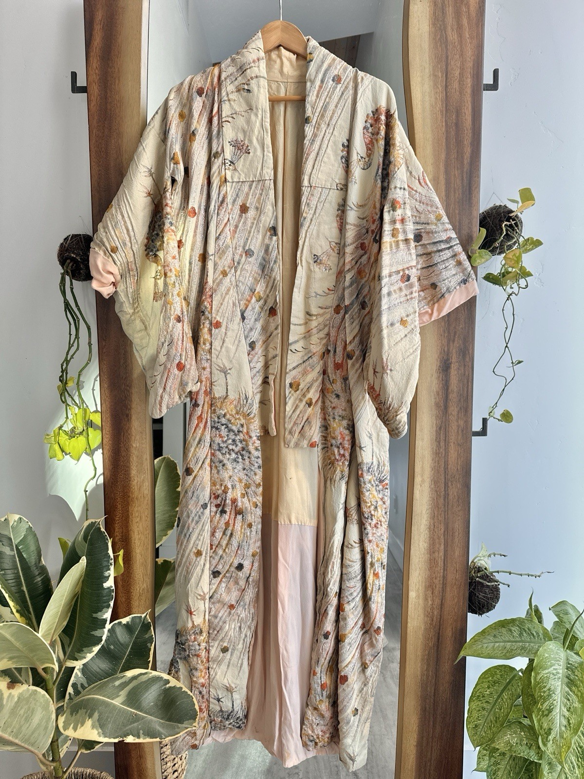 Stunning c 1970s Japanese Silk Peacock Kimono