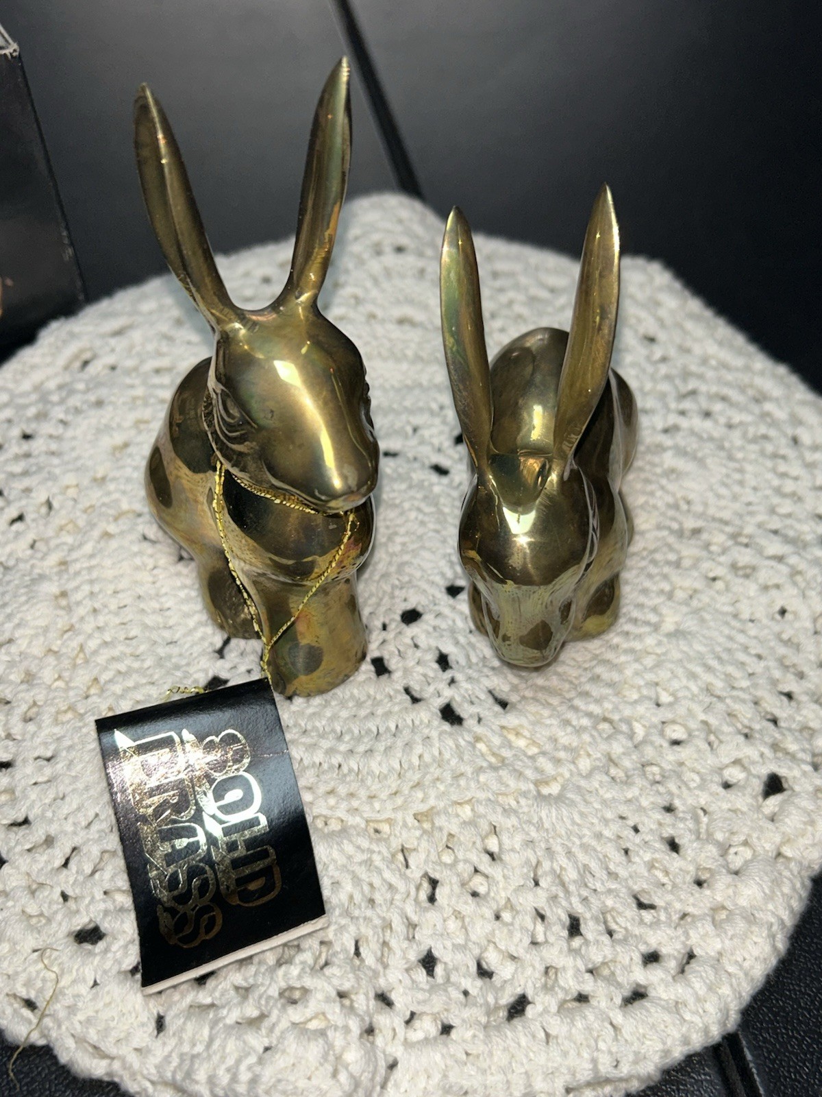 Solid Brass Pair Of Vintage Bunnies New In Box With Tags Rare Cute Sitting