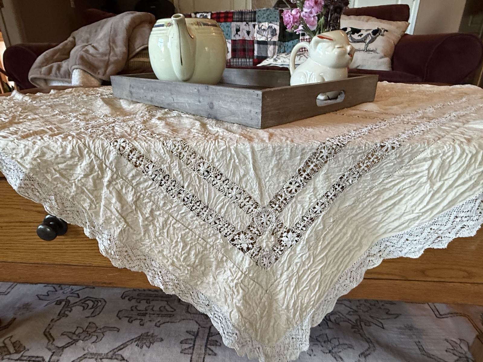 Beautiful Antique Table Cover 36 x 38. Inches Intricate Detail.