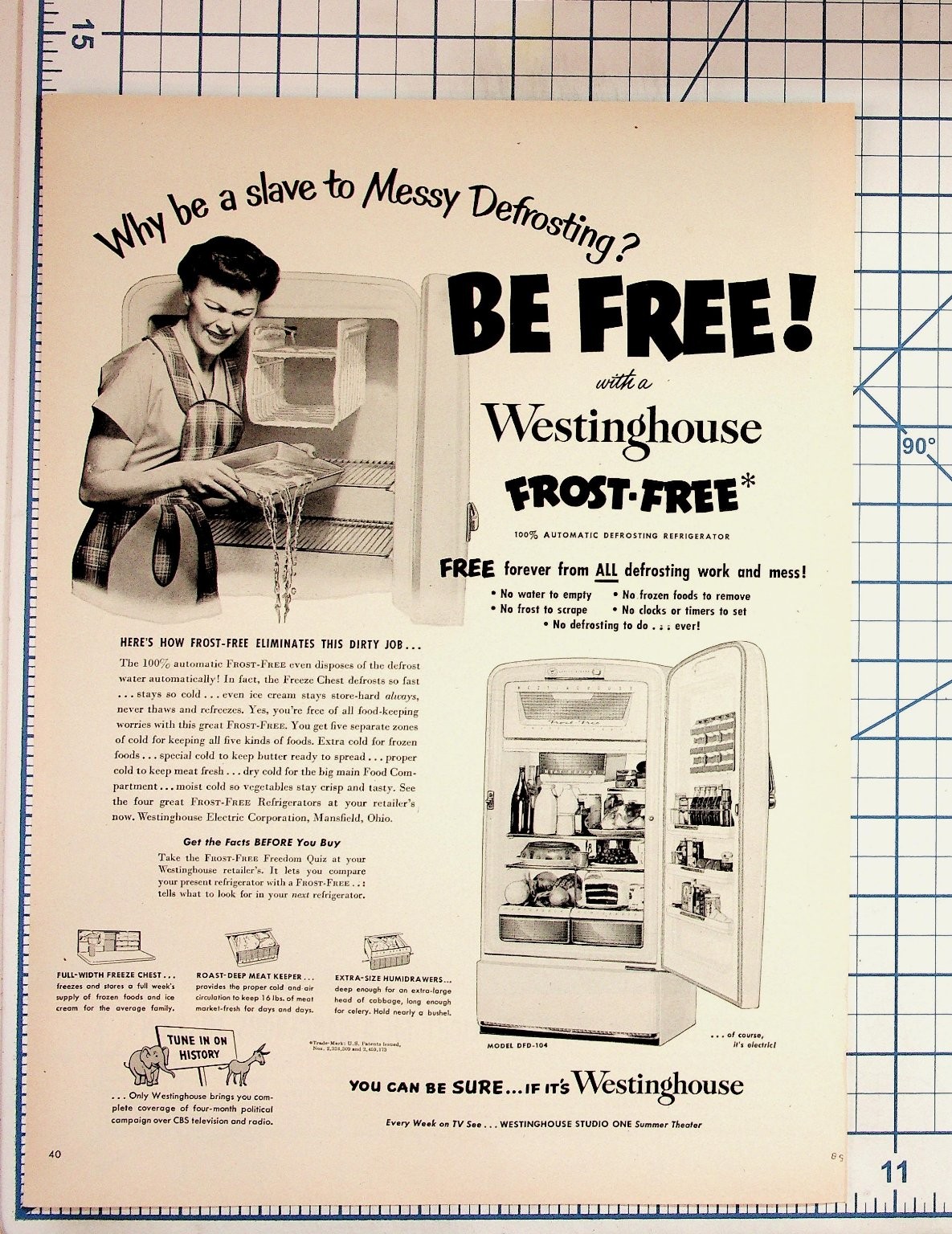 Vintage Westinghouse Frost-Free Refrigerator Ad 1950s Magazine Print Ephemera