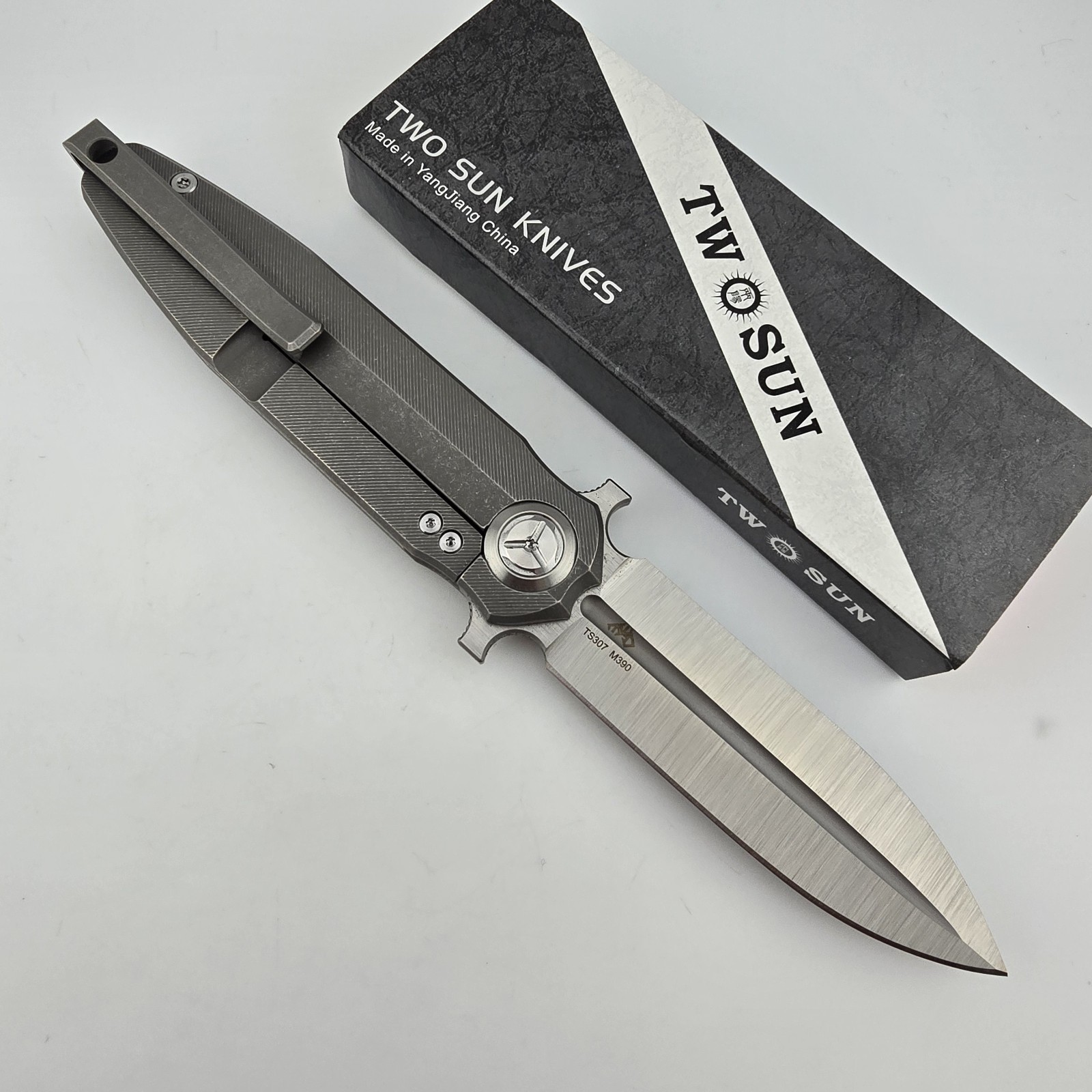 TwoSun TS307 Folding Knife M390 Dagger Titanium Frame Lock Flipper