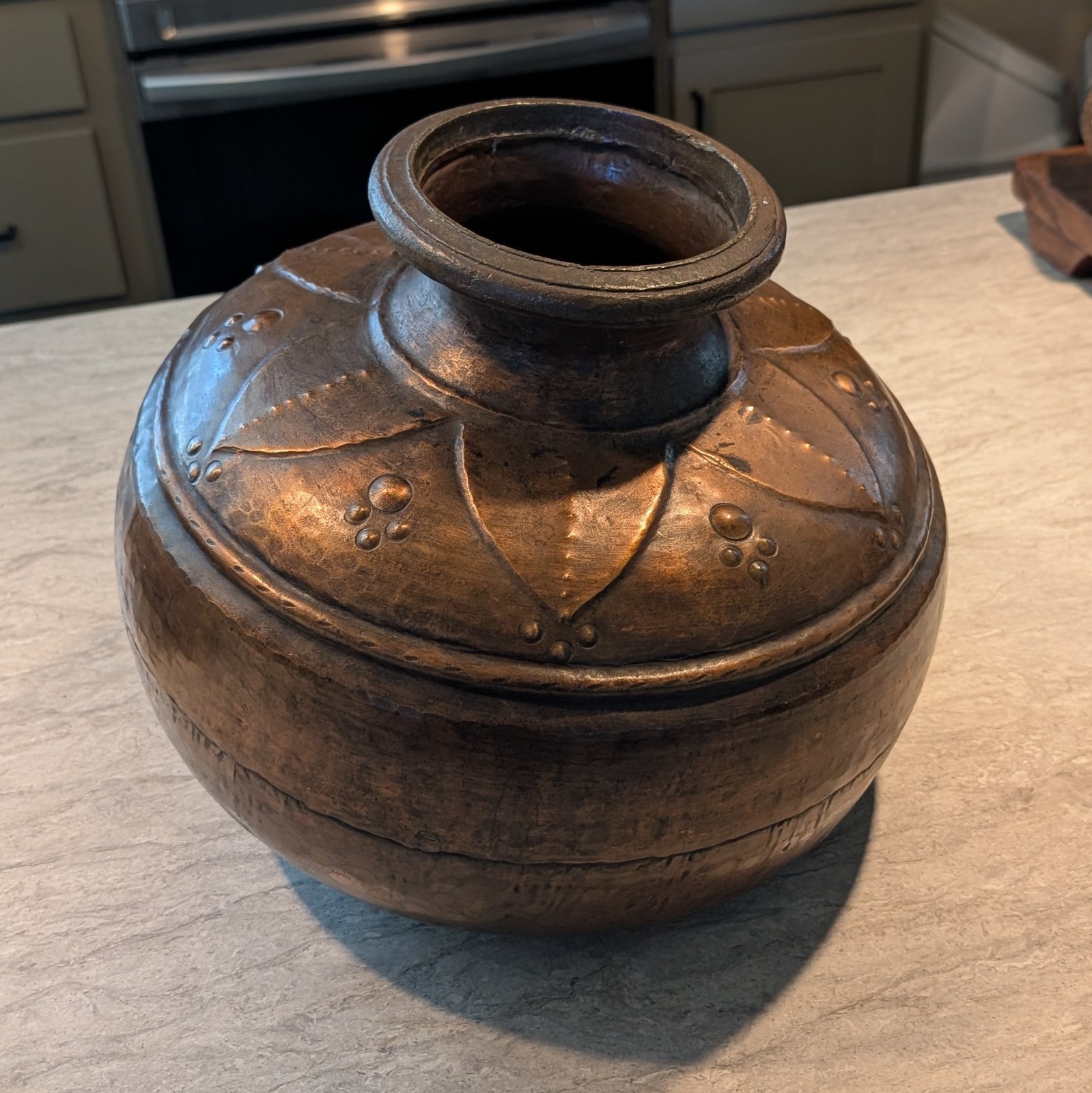 Antique Copper Water Carrier Vessel From India Lotus Pattern