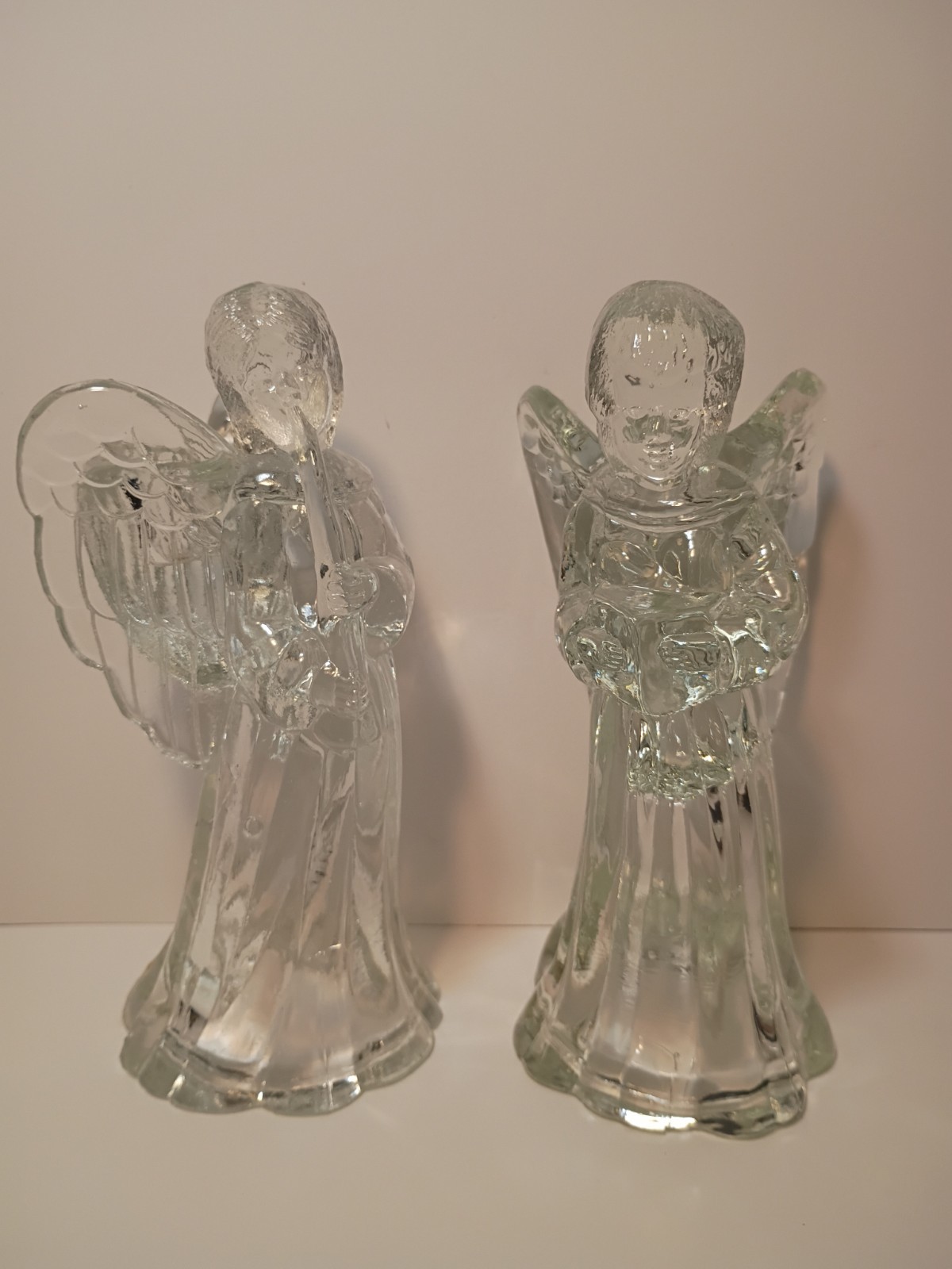 🔥Vintage  Pair of Clear Glass Angel Candle Holders 6.5”🔥