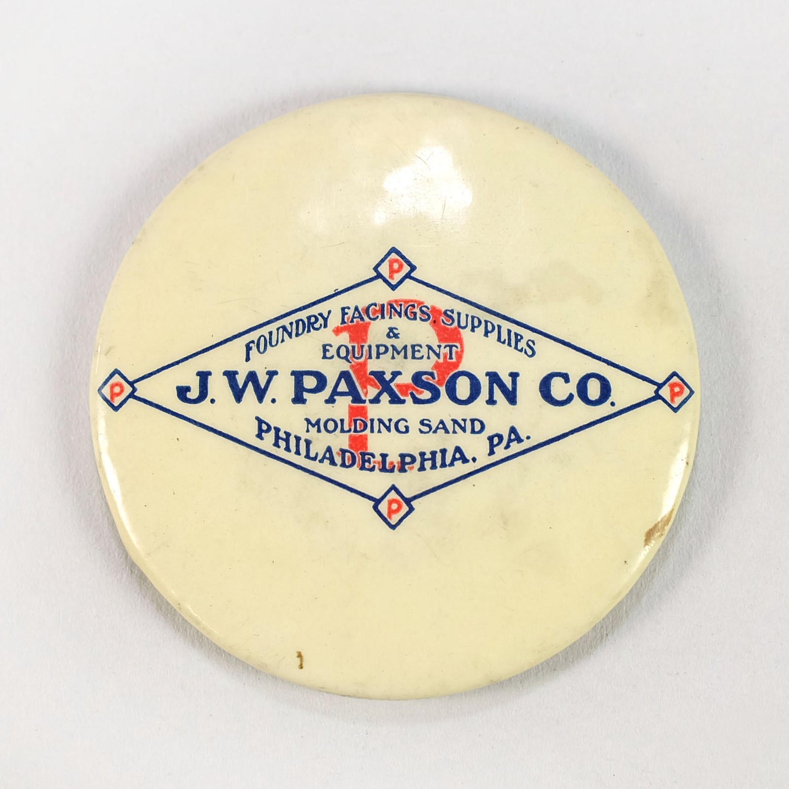 J. W. Paxson Foundry Molding Sand Philadelphia, PA Adv. Celluloid Gambling Game