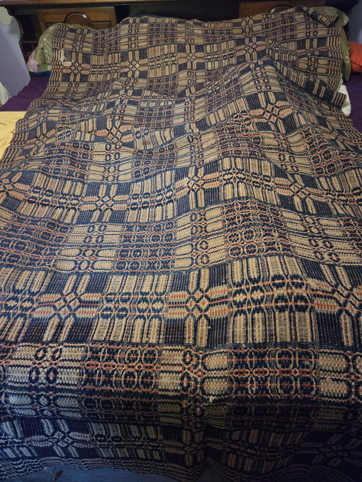 Victorian Antique Coverlet  Woven Blanket