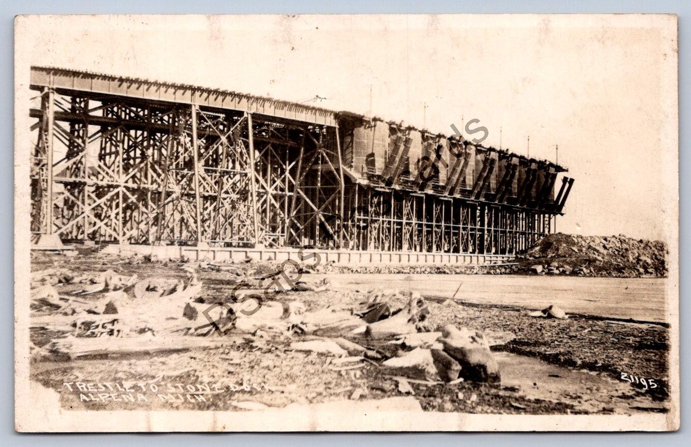 K69/ Alpena Michigan RPPC Postcard c1910 Trestle to Stone Dock Railroad 18