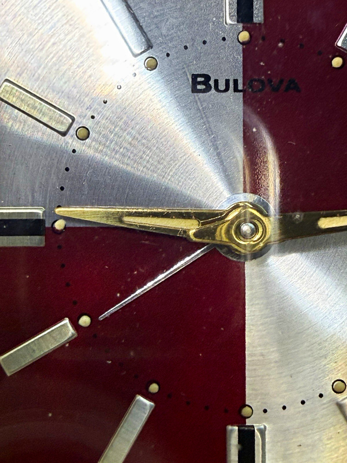 Vintage Bulova Japan Quartz Alarm Watch Red Silver Dial Original Box